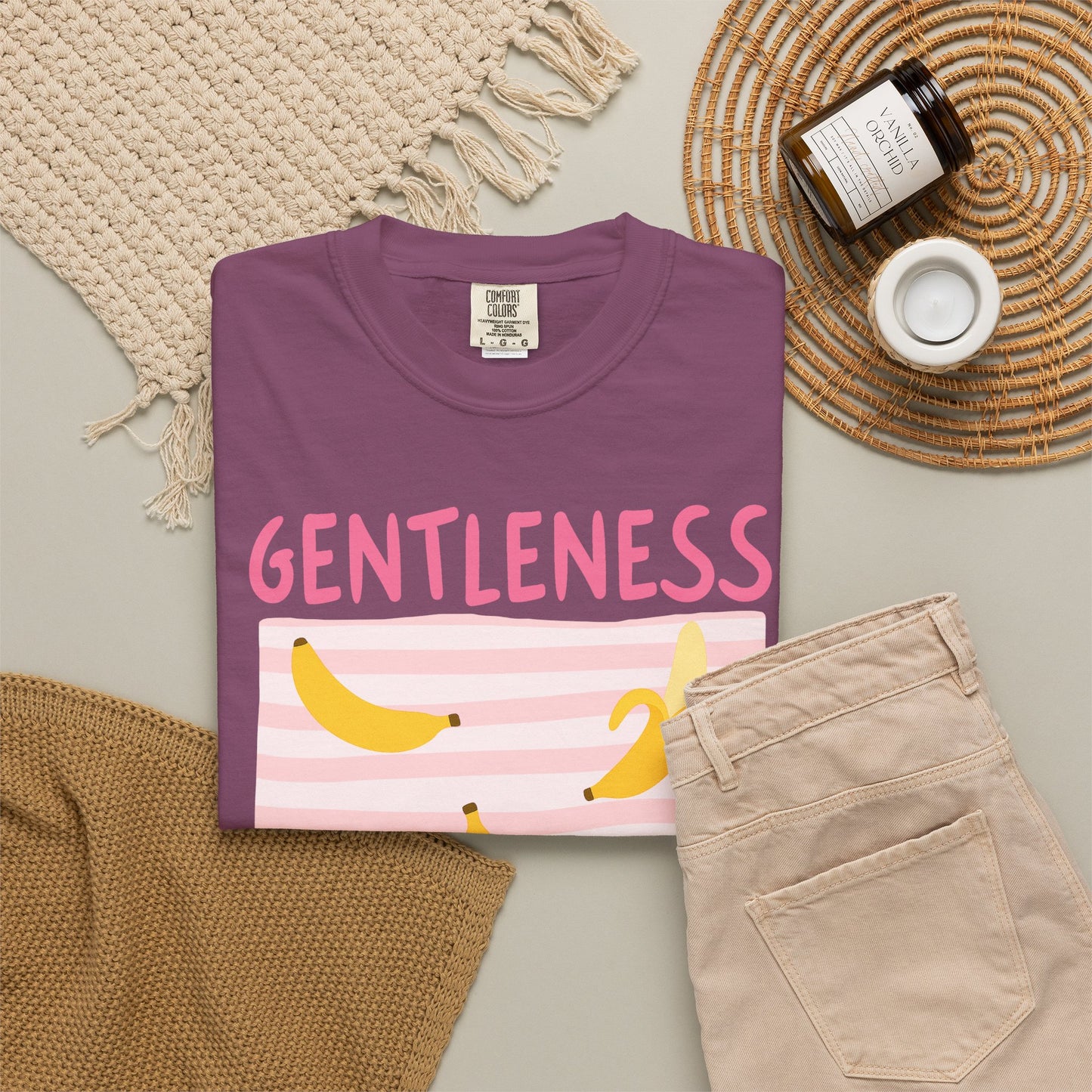 Gentleness Christian Scripture T-Shirt | Philippians 4:5 Banana Faith Graphic Tee | Comfort Colors Garment-Dyed Shirt
