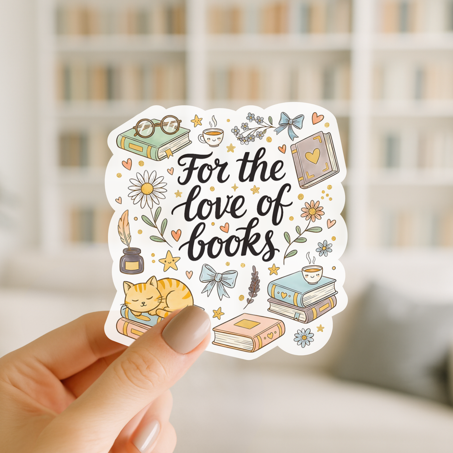 For the Love of Books β Cat & Book Vinyl Sticker