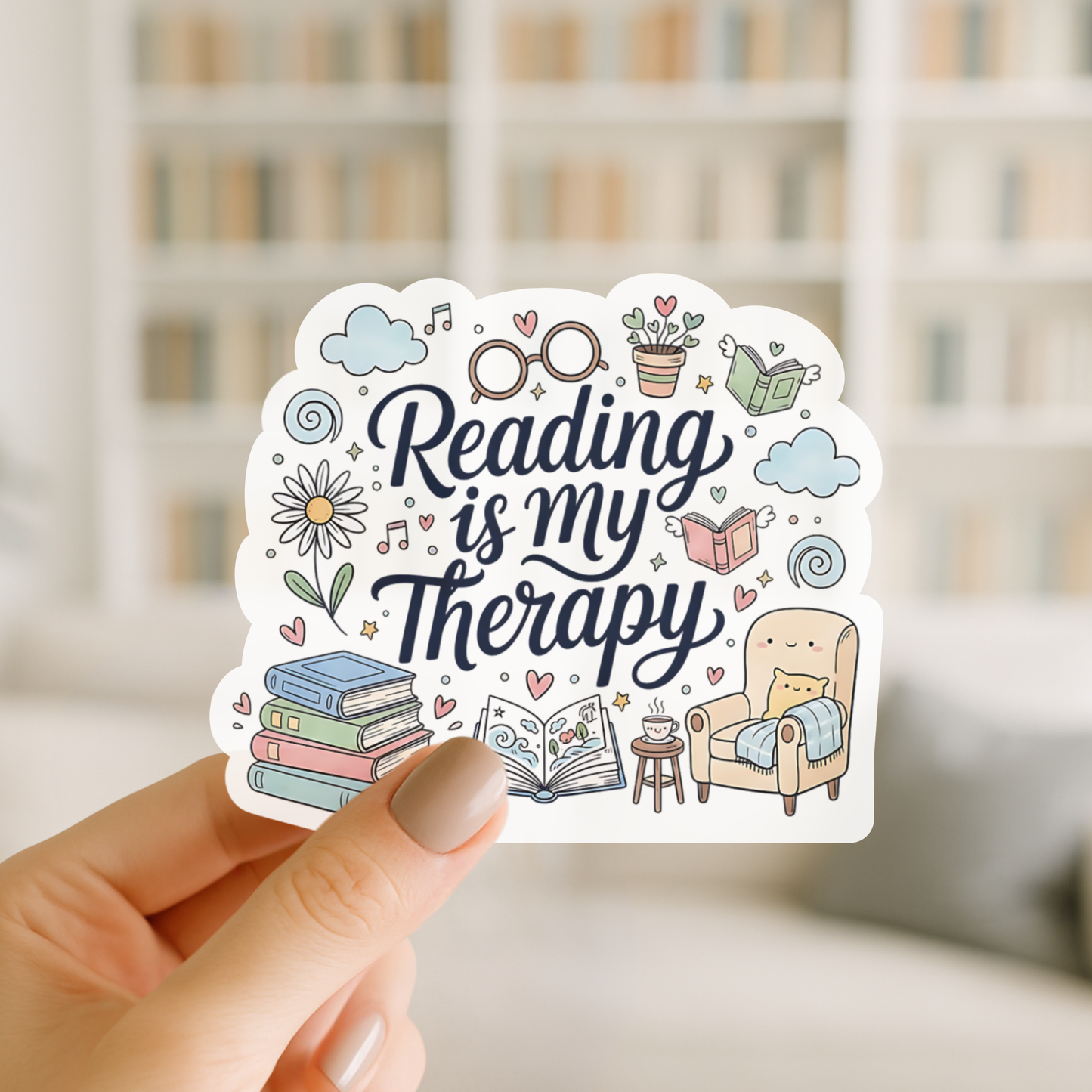Reading Is My Therapy β Self-Care Book Lover Vinyl Sticker