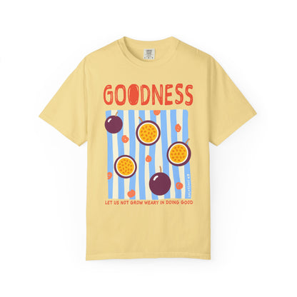 Goodness Christian Scripture T-Shirt | Galatians 6:9 Passion Fruit Faith Graphic Tee | Comfort Colors Garment-Dyed Shirt