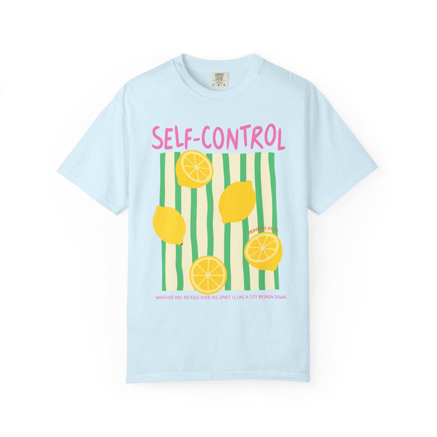Self-Control Christian Scripture T-Shirt | Proverbs 25:28 Lemon Faith Graphic Tee | Comfort Colors Garment-Dyed Shirt