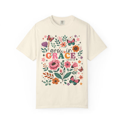 Grow in Grace Floral Christian T-Shirt