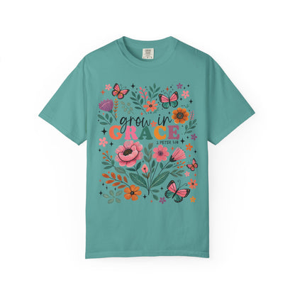 Grow in Grace Floral Christian T-Shirt