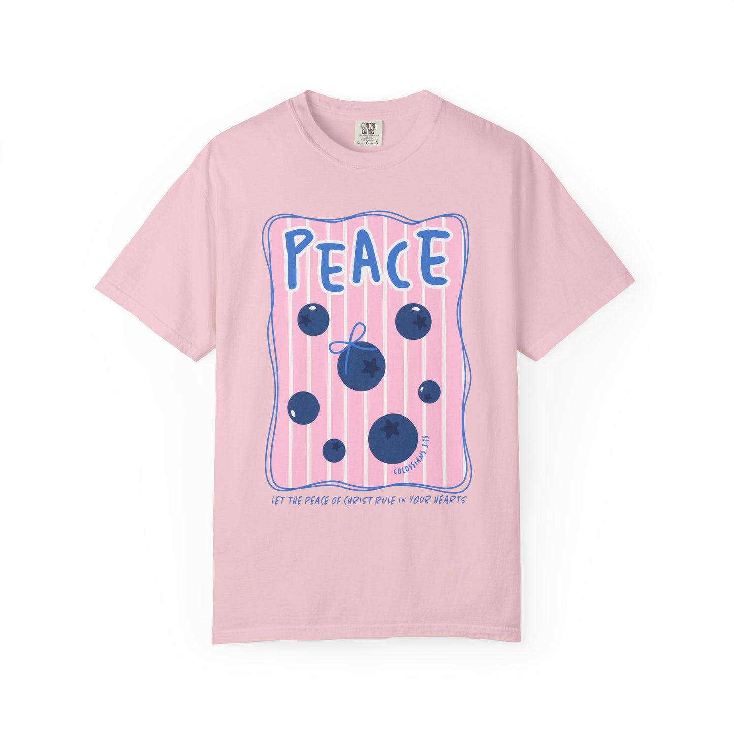 Peace Christian Scripture T-Shirt | Colossians 3:15 Blueberry Faith Graphic Tee | Comfort Colors Garment-Dyed Shirt