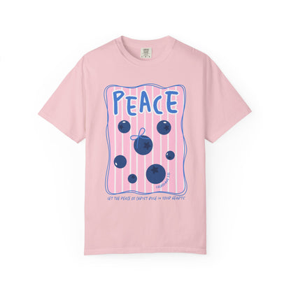 Peace Christian Scripture T-Shirt | Colossians 3:15 Blueberry Faith Graphic Tee | Comfort Colors Garment-Dyed Shirt