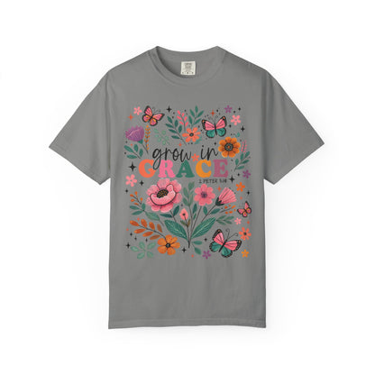 Grow in Grace Floral Christian T-Shirt