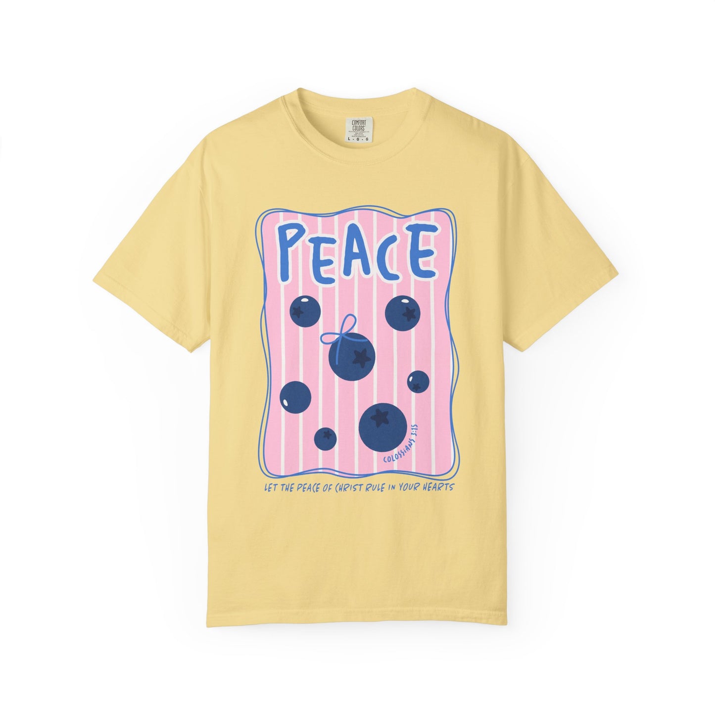Peace Christian Scripture T-Shirt | Colossians 3:15 Blueberry Faith Graphic Tee | Comfort Colors Garment-Dyed Shirt