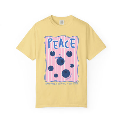 Peace Christian Scripture T-Shirt | Colossians 3:15 Blueberry Faith Graphic Tee | Comfort Colors Garment-Dyed Shirt