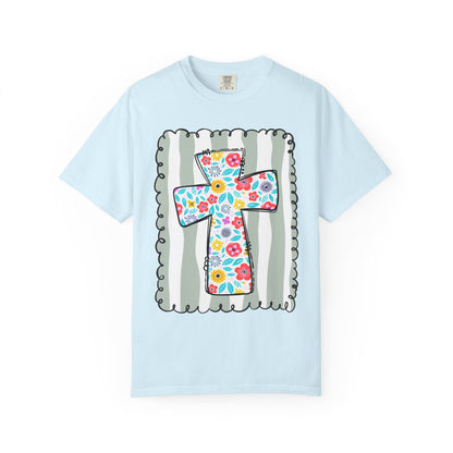Floral Cross Christian T-Shirt | Faith Cross Comfort Colors Tee | Christian Floral Shirt | Inspirational Religious Gift