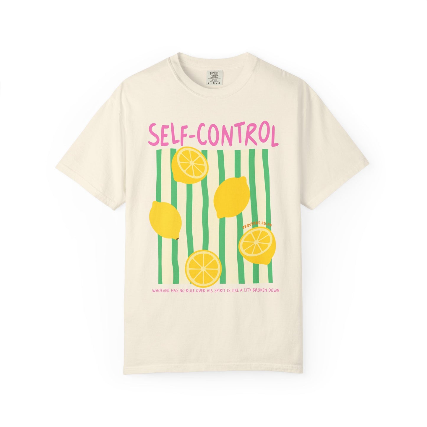 Self-Control Christian Scripture T-Shirt | Proverbs 25:28 Lemon Faith Graphic Tee | Comfort Colors Garment-Dyed Shirt