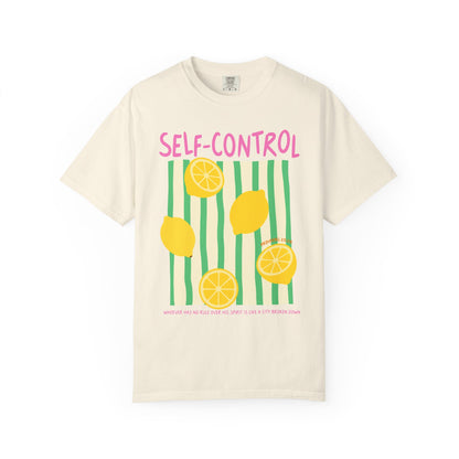 Self-Control Christian Scripture T-Shirt | Proverbs 25:28 Lemon Faith Graphic Tee | Comfort Colors Garment-Dyed Shirt