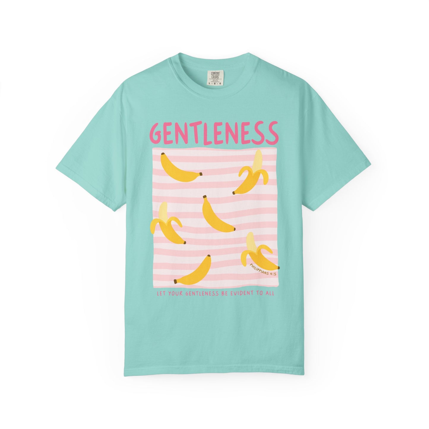 Gentleness Christian Scripture T-Shirt | Philippians 4:5 Banana Faith Graphic Tee | Comfort Colors Garment-Dyed Shirt