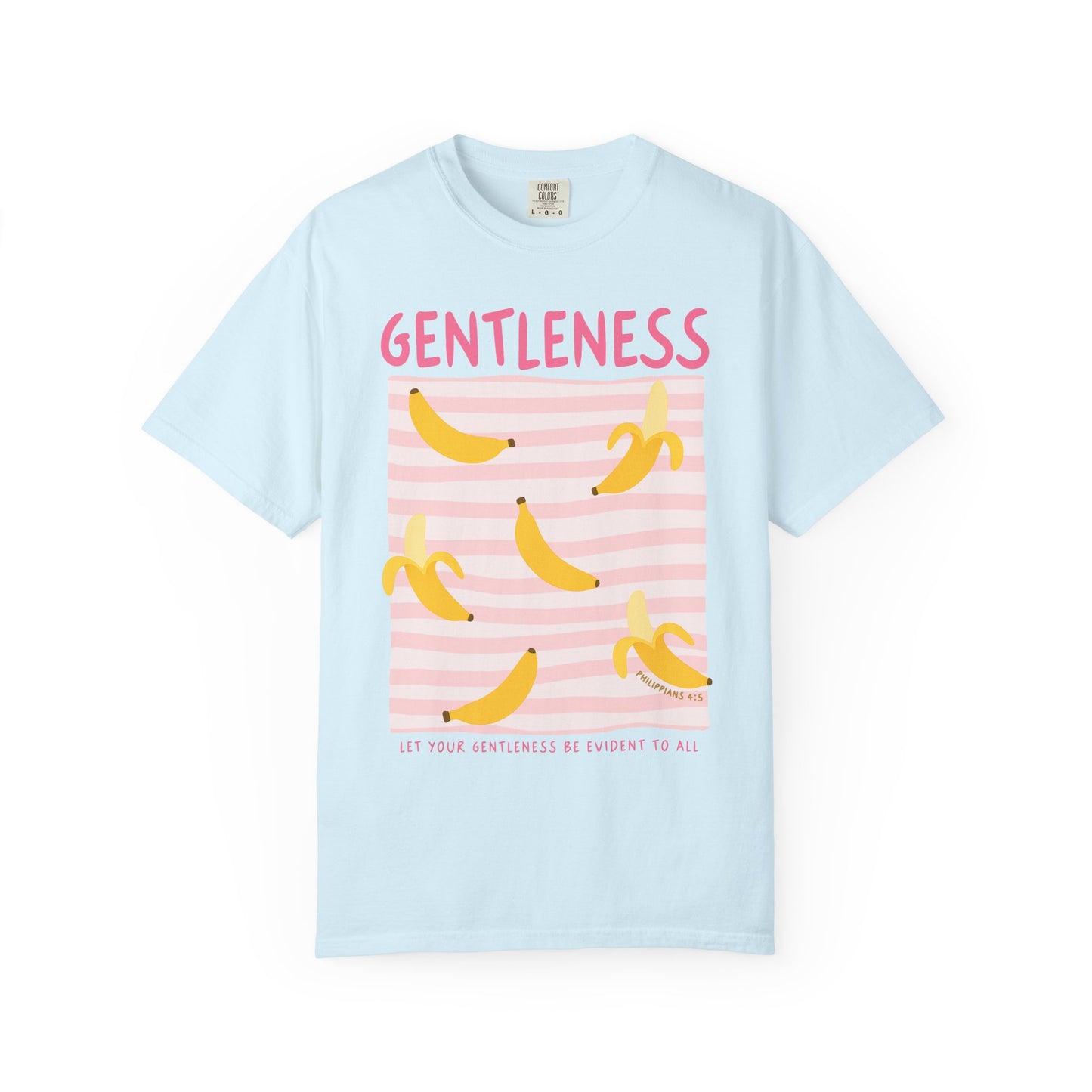 Gentleness Christian Scripture T-Shirt | Philippians 4:5 Banana Faith Graphic Tee | Comfort Colors Garment-Dyed Shirt
