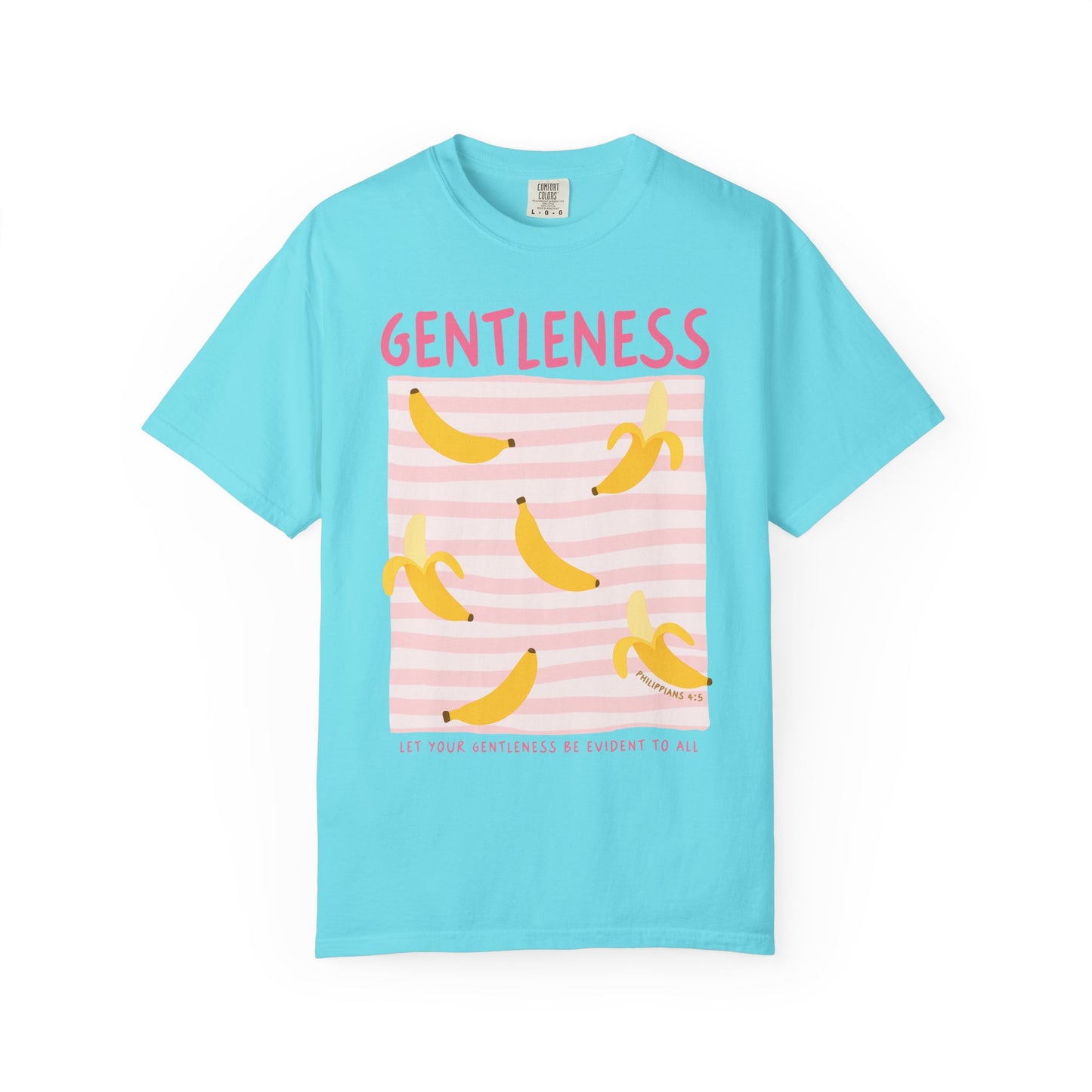 Gentleness Christian Scripture T-Shirt | Philippians 4:5 Banana Faith Graphic Tee | Comfort Colors Garment-Dyed Shirt