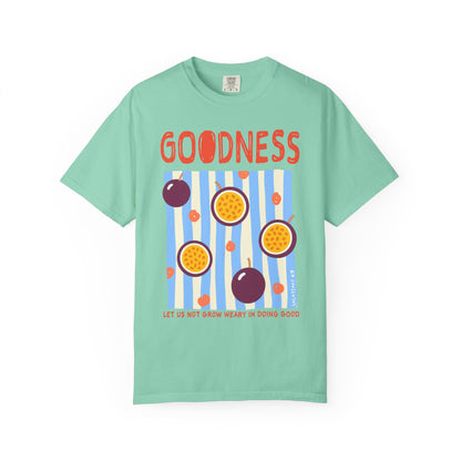 Goodness Christian Scripture T-Shirt | Galatians 6:9 Passion Fruit Faith Graphic Tee | Comfort Colors Garment-Dyed Shirt