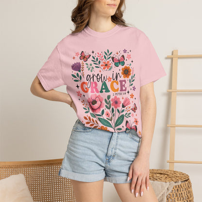 Grow in Grace Floral Christian T-Shirt