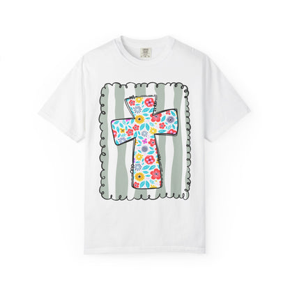 Floral Cross Christian T-Shirt | Faith Cross Comfort Colors Tee | Christian Floral Shirt | Inspirational Religious Gift