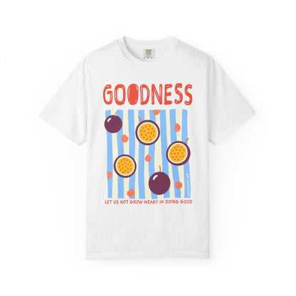 Goodness Christian Scripture T-Shirt | Galatians 6:9 Passion Fruit Faith Graphic Tee | Comfort Colors Garment-Dyed Shirt