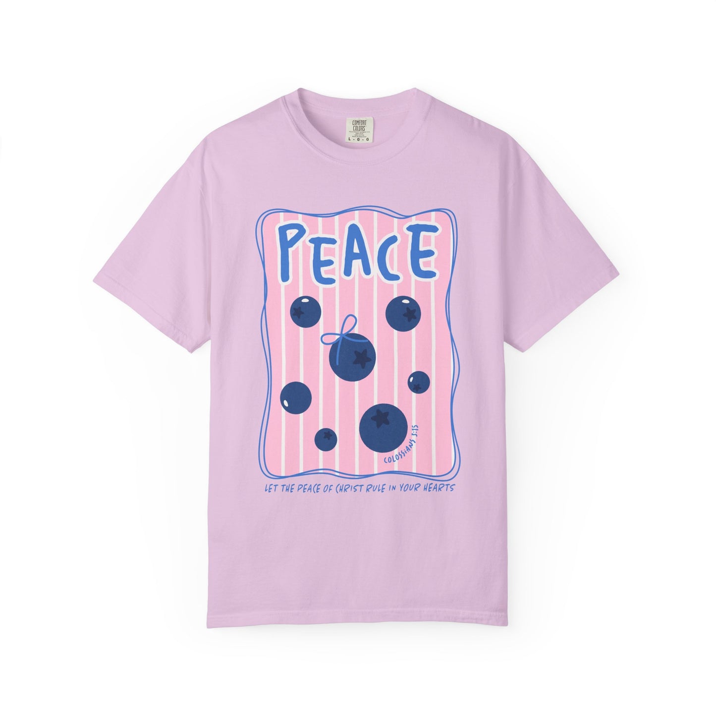 Peace Christian Scripture T-Shirt | Colossians 3:15 Blueberry Faith Graphic Tee | Comfort Colors Garment-Dyed Shirt
