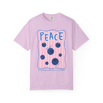 Peace Christian Scripture T-Shirt | Colossians 3:15 Blueberry Faith Graphic Tee | Comfort Colors Garment-Dyed Shirt