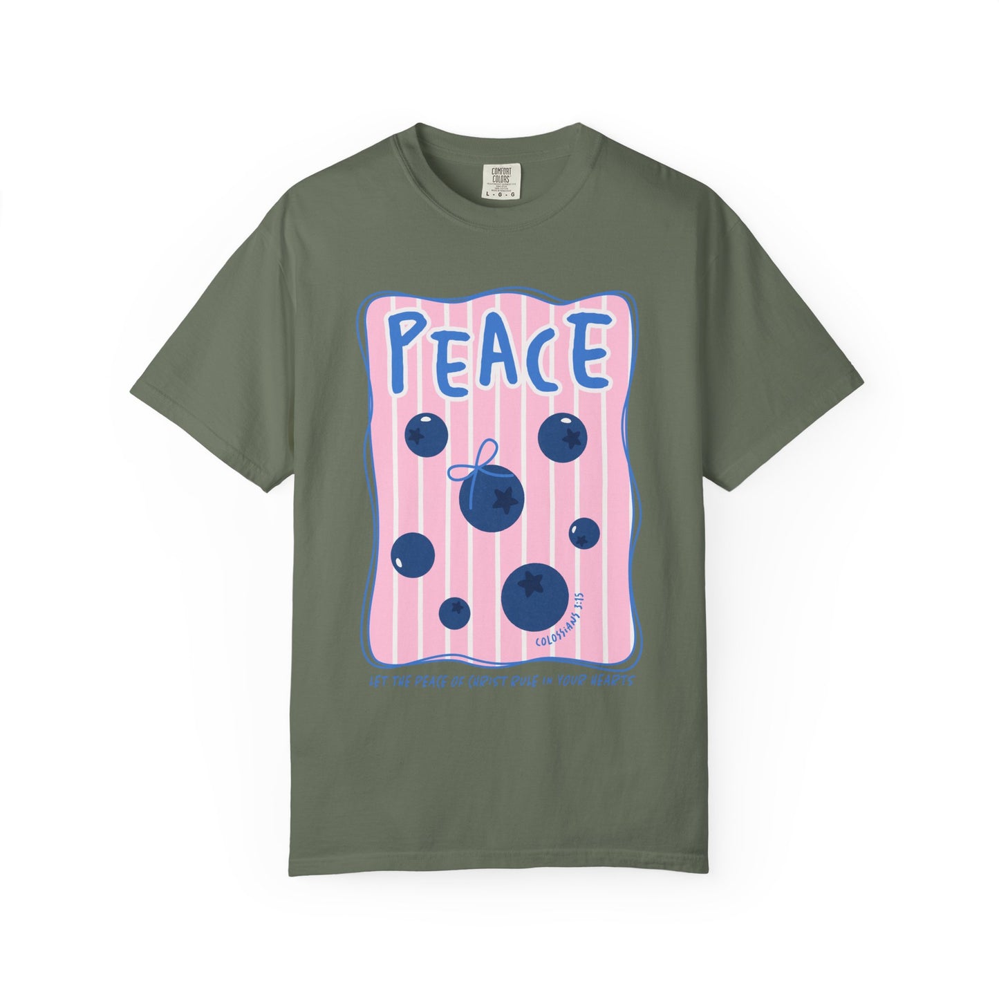Peace Christian Scripture T-Shirt | Colossians 3:15 Blueberry Faith Graphic Tee | Comfort Colors Garment-Dyed Shirt