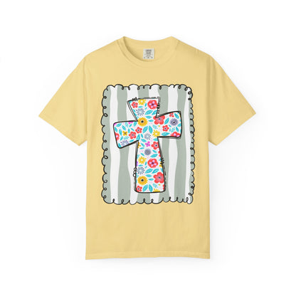 Floral Cross Christian T-Shirt | Faith Cross Comfort Colors Tee | Christian Floral Shirt | Inspirational Religious Gift