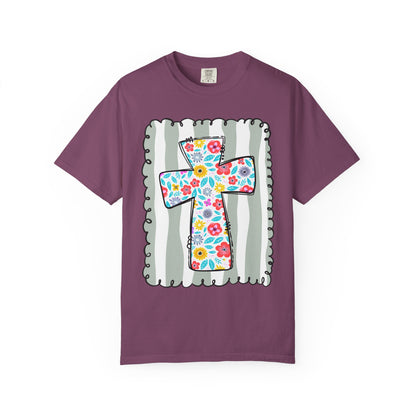 Floral Cross Christian T-Shirt | Faith Cross Comfort Colors Tee | Christian Floral Shirt | Inspirational Religious Gift