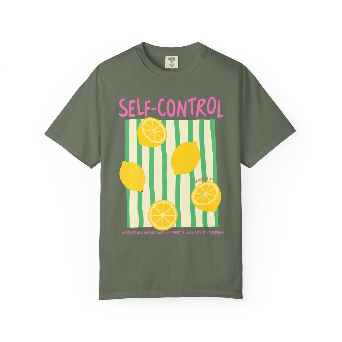 Self-Control Christian Scripture T-Shirt | Proverbs 25:28 Lemon Faith Graphic Tee | Comfort Colors Garment-Dyed Shirt