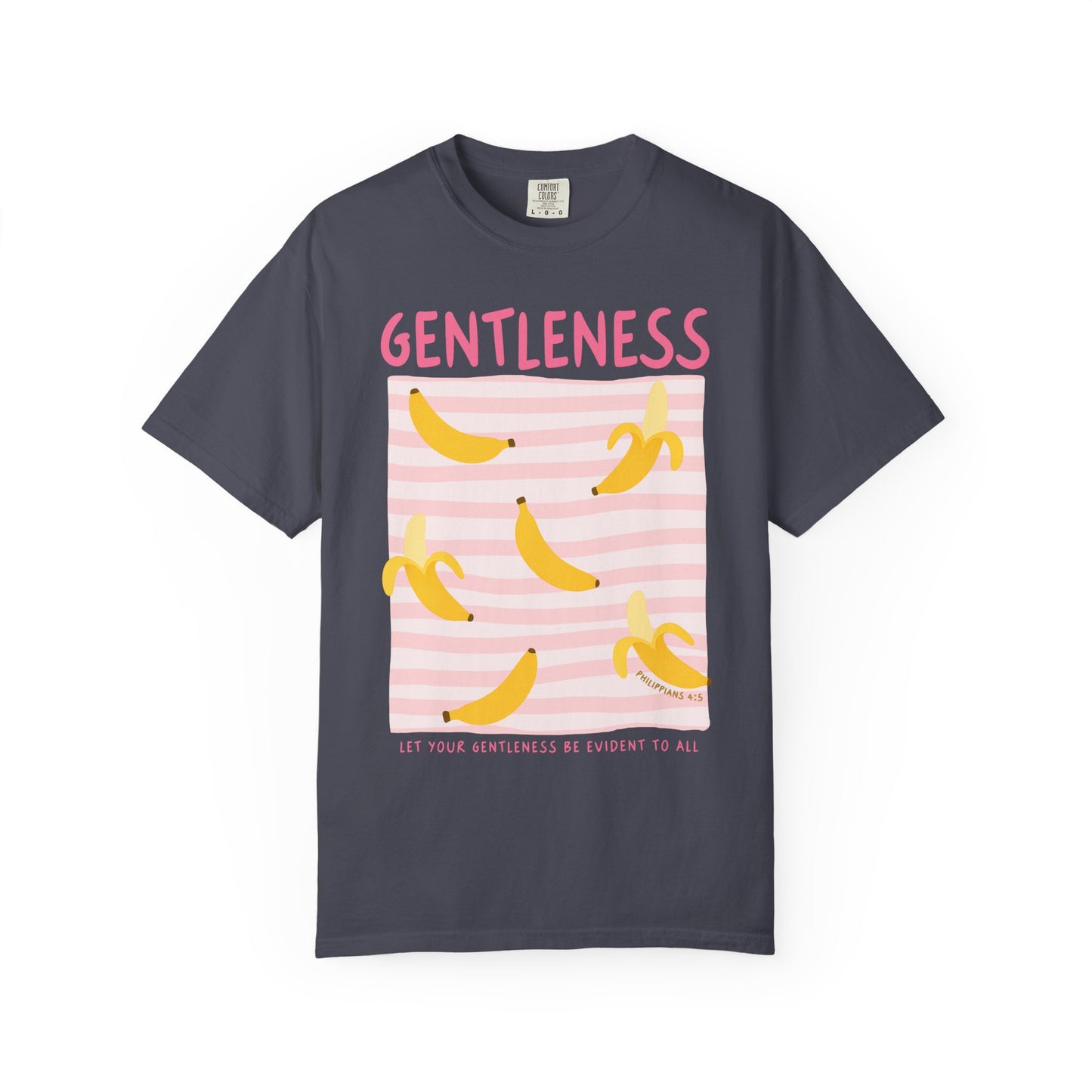 Gentleness Christian Scripture T-Shirt | Philippians 4:5 Banana Faith Graphic Tee | Comfort Colors Garment-Dyed Shirt