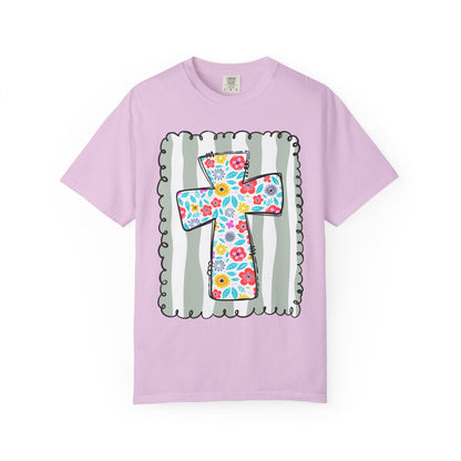 Floral Cross Christian T-Shirt | Faith Cross Comfort Colors Tee | Christian Floral Shirt | Inspirational Religious Gift
