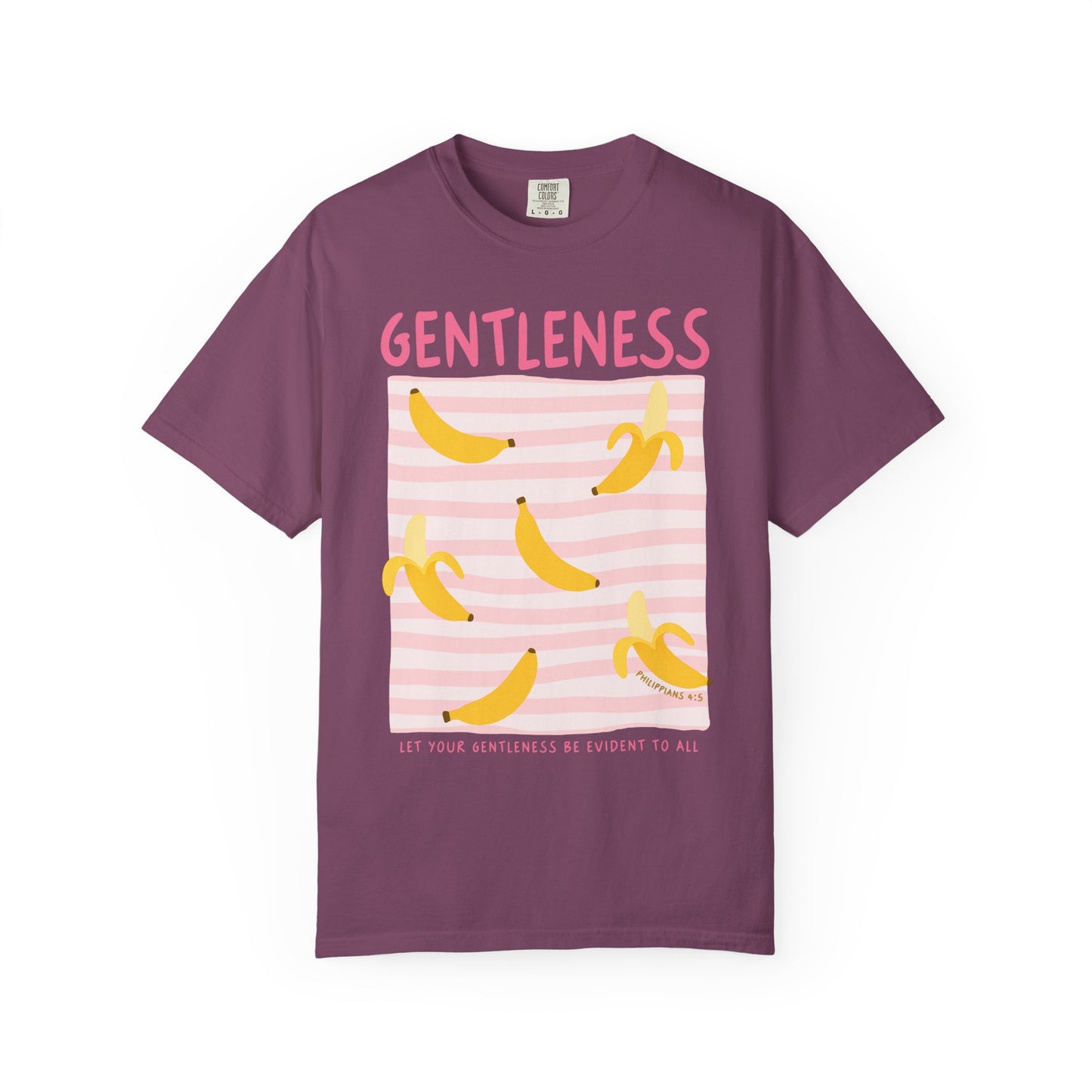 Gentleness Christian Scripture T-Shirt | Philippians 4:5 Banana Faith Graphic Tee | Comfort Colors Garment-Dyed Shirt