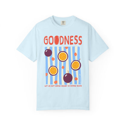 Goodness Christian Scripture T-Shirt | Galatians 6:9 Passion Fruit Faith Graphic Tee | Comfort Colors Garment-Dyed Shirt