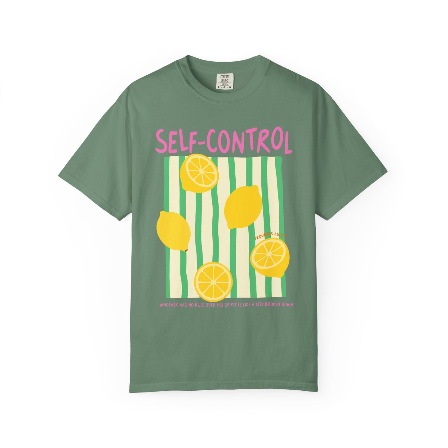 Self-Control Christian Scripture T-Shirt | Proverbs 25:28 Lemon Faith Graphic Tee | Comfort Colors Garment-Dyed Shirt