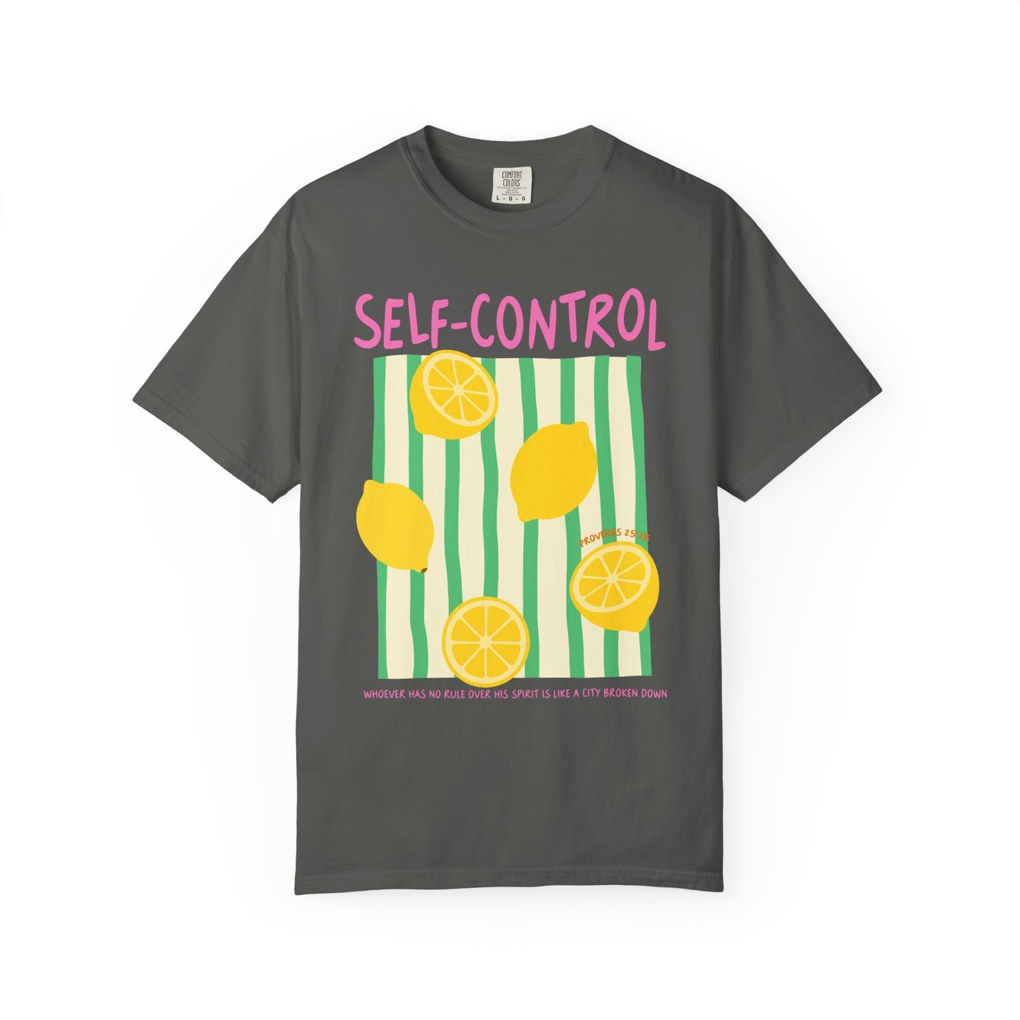 Self-Control Christian Scripture T-Shirt | Proverbs 25:28 Lemon Faith Graphic Tee | Comfort Colors Garment-Dyed Shirt