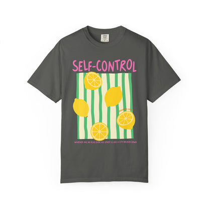 Self-Control Christian Scripture T-Shirt | Proverbs 25:28 Lemon Faith Graphic Tee | Comfort Colors Garment-Dyed Shirt