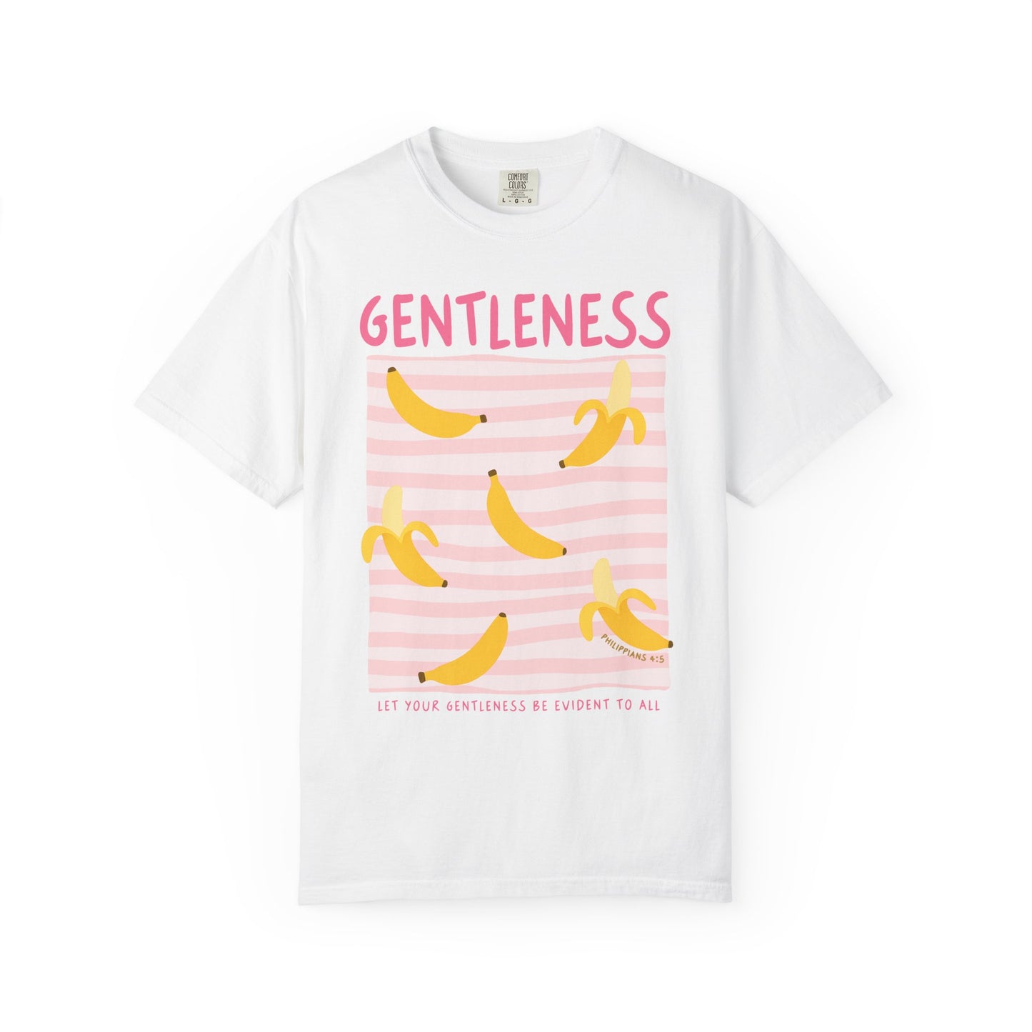 Gentleness Christian Scripture T-Shirt | Philippians 4:5 Banana Faith Graphic Tee | Comfort Colors Garment-Dyed Shirt
