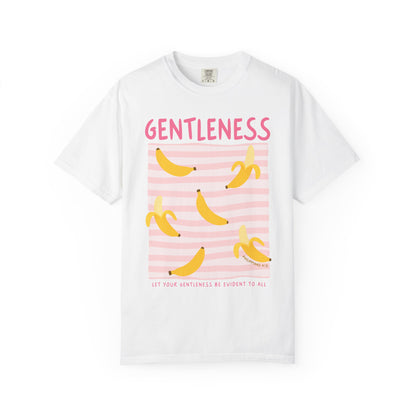 Gentleness Christian Scripture T-Shirt | Philippians 4:5 Banana Faith Graphic Tee | Comfort Colors Garment-Dyed Shirt