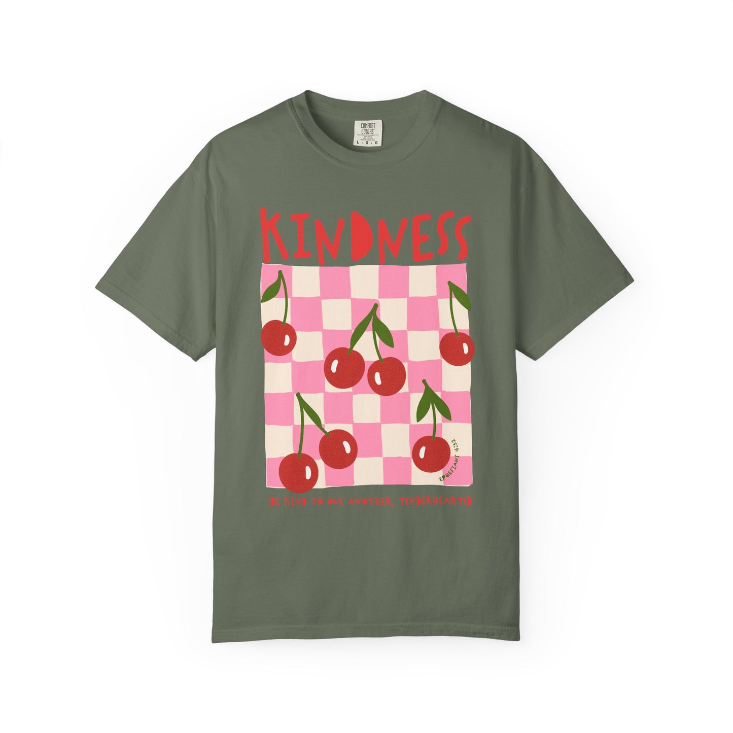 Kindness Christian Scripture T-Shirt | Ephesians 4:32 Cherry Faith Graphic Tee | Comfort Colors Garment-Dyed Shirt