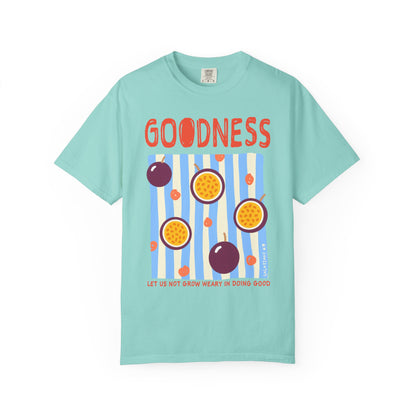 Goodness Christian Scripture T-Shirt | Galatians 6:9 Passion Fruit Faith Graphic Tee | Comfort Colors Garment-Dyed Shirt
