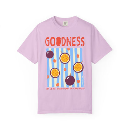 Goodness Christian Scripture T-Shirt | Galatians 6:9 Passion Fruit Faith Graphic Tee | Comfort Colors Garment-Dyed Shirt