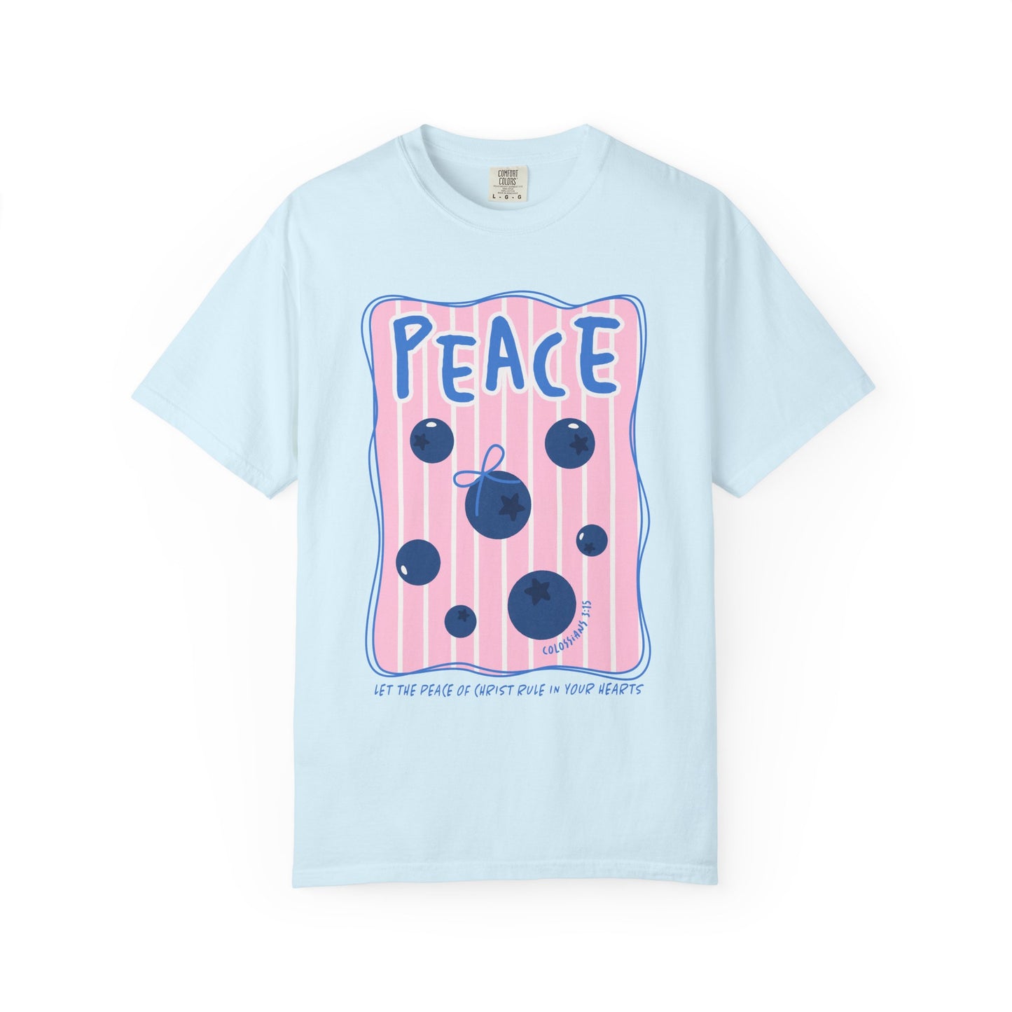 Peace Christian Scripture T-Shirt | Colossians 3:15 Blueberry Faith Graphic Tee | Comfort Colors Garment-Dyed Shirt