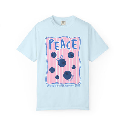Peace Christian Scripture T-Shirt | Colossians 3:15 Blueberry Faith Graphic Tee | Comfort Colors Garment-Dyed Shirt