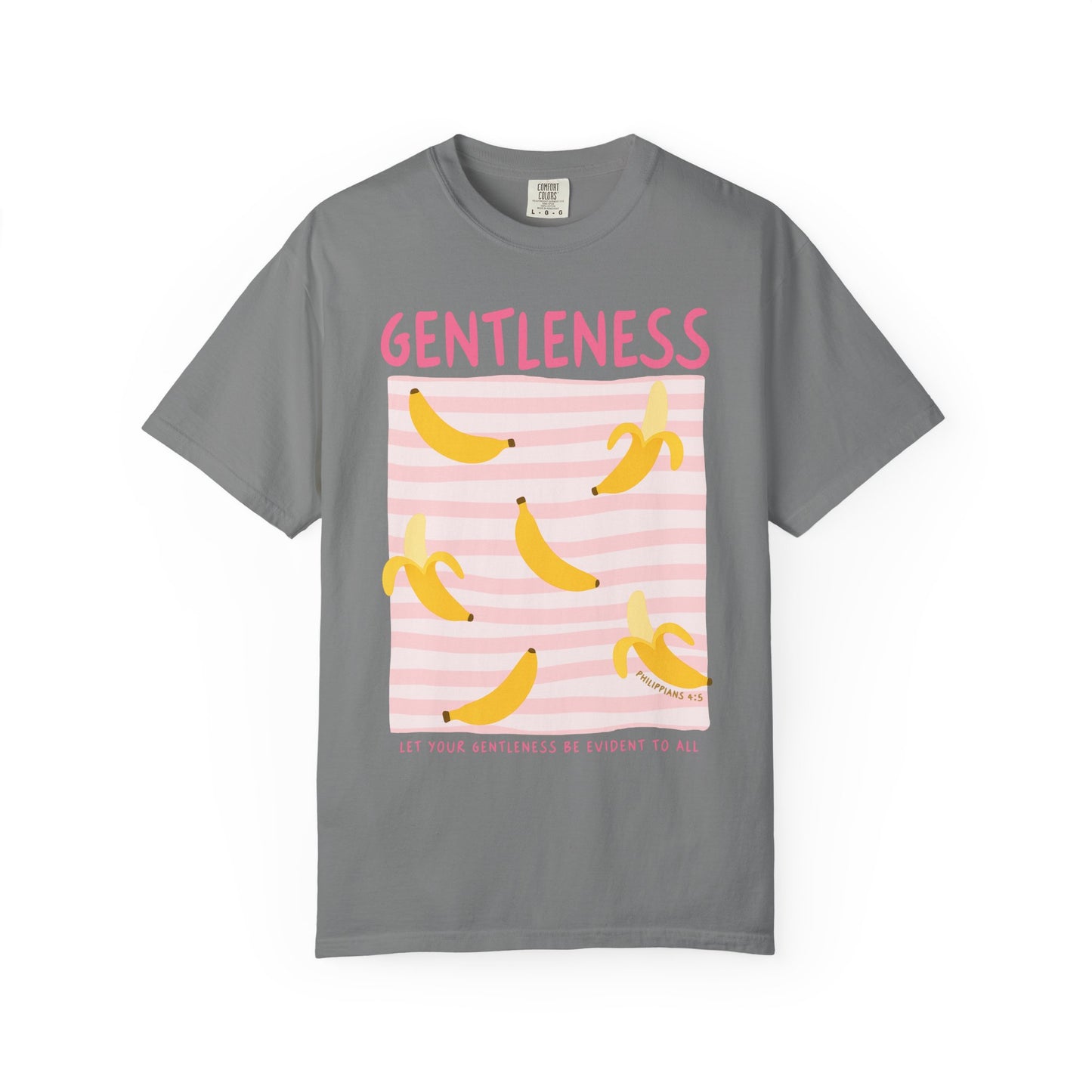 Gentleness Christian Scripture T-Shirt | Philippians 4:5 Banana Faith Graphic Tee | Comfort Colors Garment-Dyed Shirt