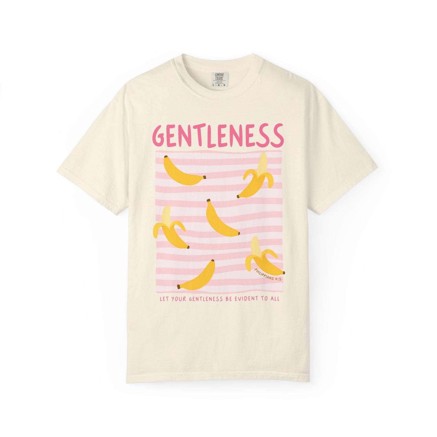 Gentleness Christian Scripture T-Shirt | Philippians 4:5 Banana Faith Graphic Tee | Comfort Colors Garment-Dyed Shirt