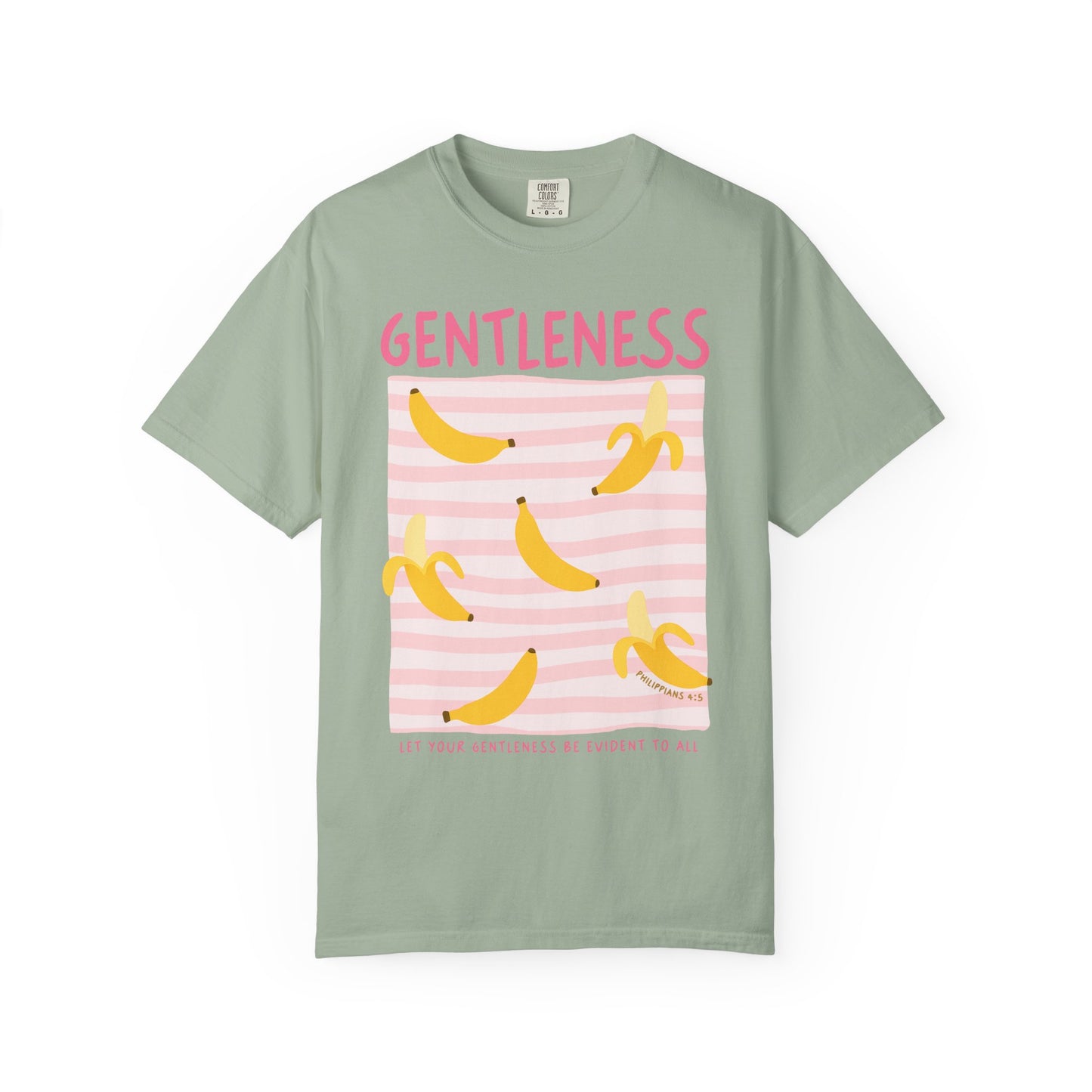 Gentleness Christian Scripture T-Shirt | Philippians 4:5 Banana Faith Graphic Tee | Comfort Colors Garment-Dyed Shirt