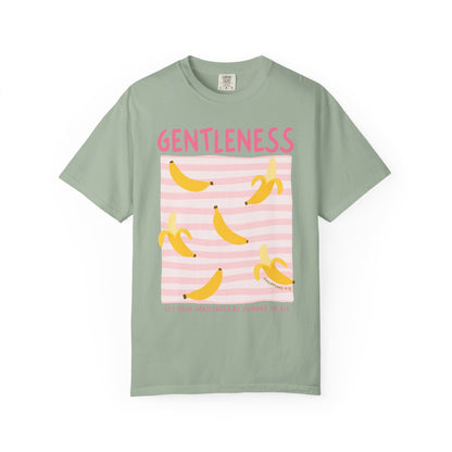 Gentleness Christian Scripture T-Shirt | Philippians 4:5 Banana Faith Graphic Tee | Comfort Colors Garment-Dyed Shirt