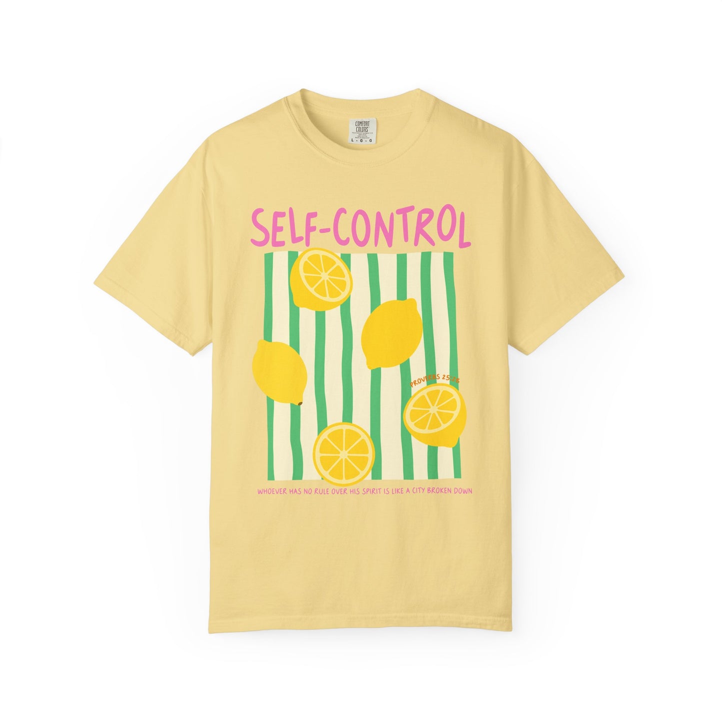 Self-Control Christian Scripture T-Shirt | Proverbs 25:28 Lemon Faith Graphic Tee | Comfort Colors Garment-Dyed Shirt