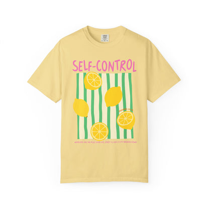 Self-Control Christian Scripture T-Shirt | Proverbs 25:28 Lemon Faith Graphic Tee | Comfort Colors Garment-Dyed Shirt