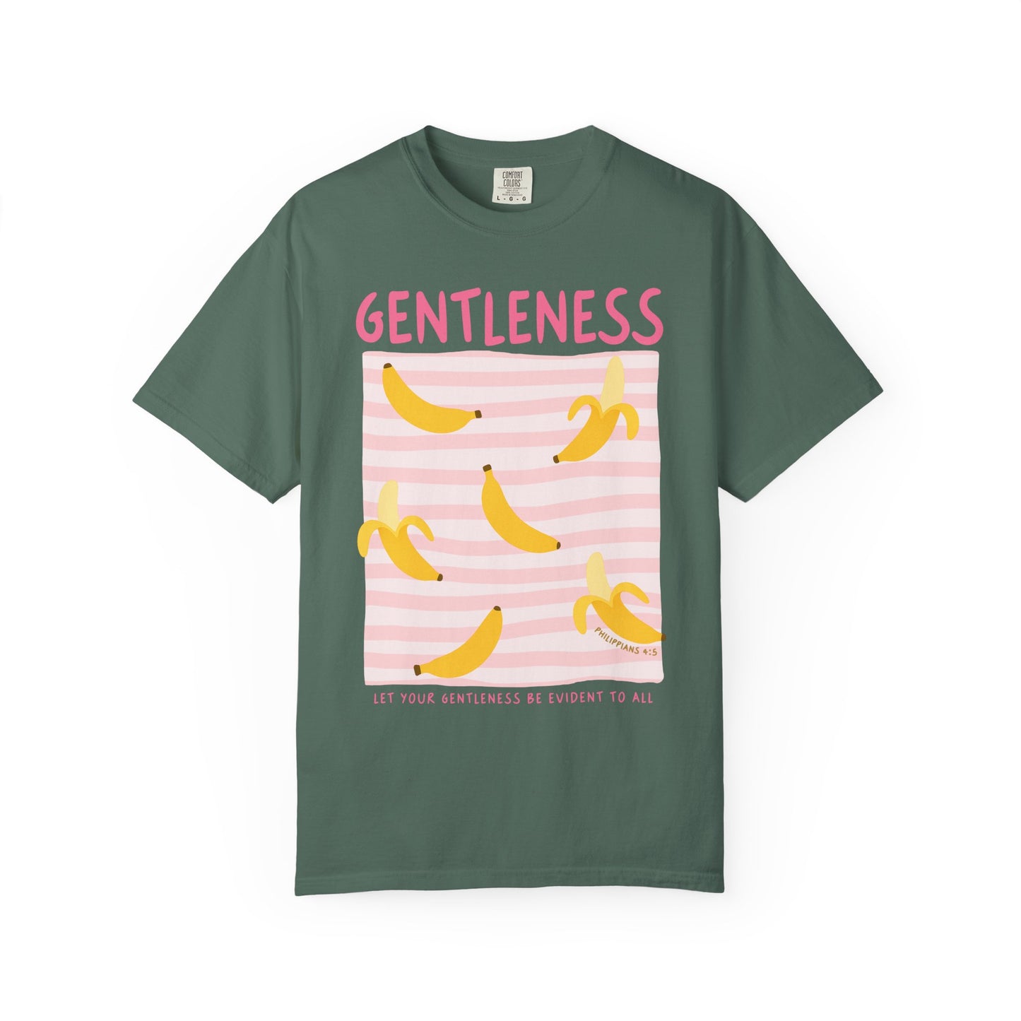 Gentleness Christian Scripture T-Shirt | Philippians 4:5 Banana Faith Graphic Tee | Comfort Colors Garment-Dyed Shirt