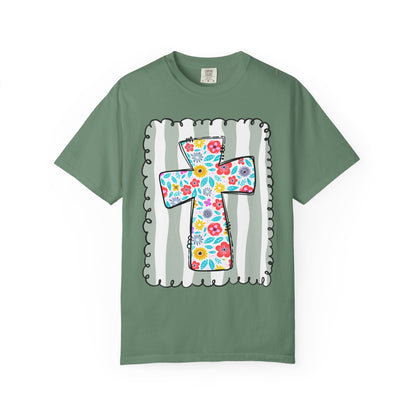 Floral Cross Christian T-Shirt | Faith Cross Comfort Colors Tee | Christian Floral Shirt | Inspirational Religious Gift